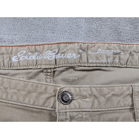 Eddie Bauer Corduroy Pants Womens 14 Boyfriend Slim Straight Tan Stretch - Picture 8 of 12